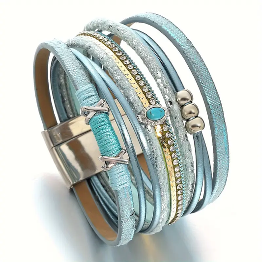 Blue Leather Bracelet Set - Elise