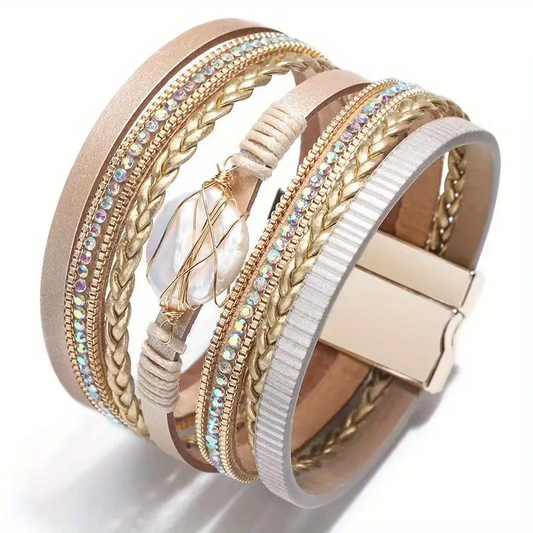 Golden Threads Leather Bracelet - Ember