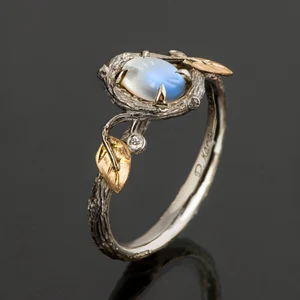 Thin Moonstone Branch Ring - Bia