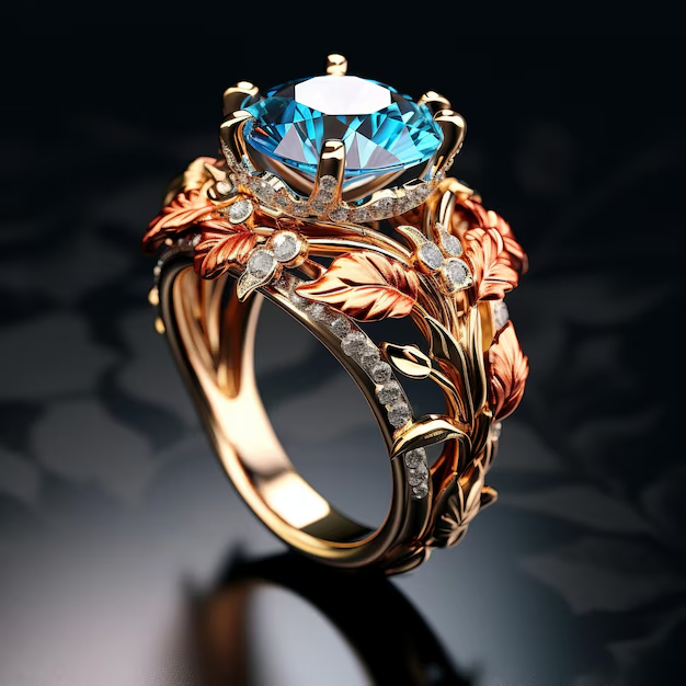 Exotic ring with gold leaf and blue zirconia - Bria