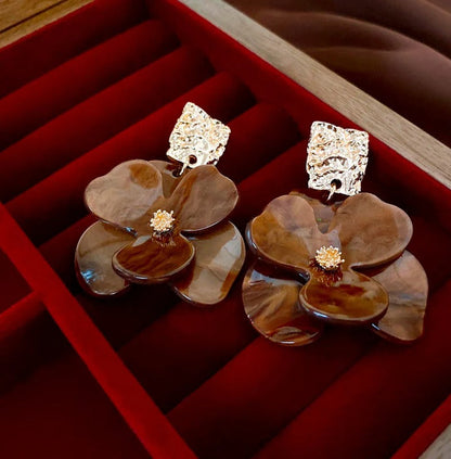 Cocoa Flower Statement Earrings