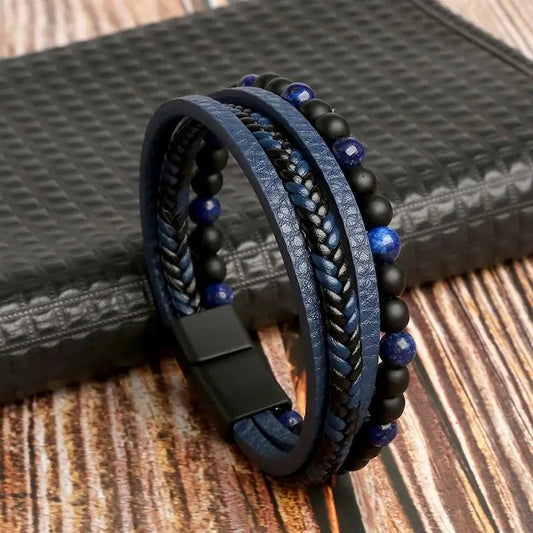 Men's Leather and Bead Bracelet - Enzo