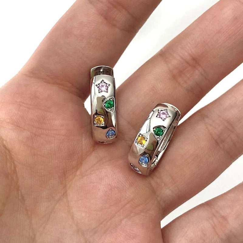 Rainbow Gem Huggie Earrings