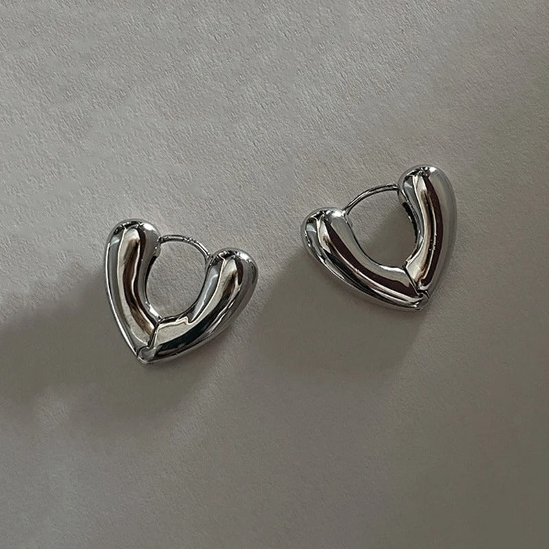 Bold Heart Huggie Earrings