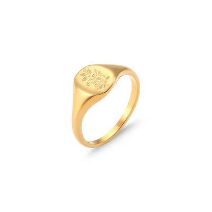 Floral Engraved Signet Ring